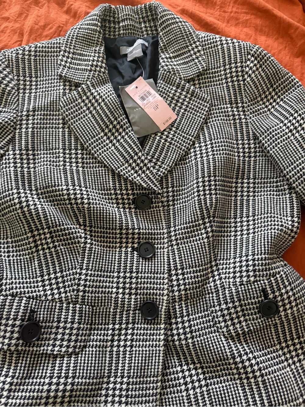 Ann Taylor plaid Glen houndstooth-fitted blazer New, 8P